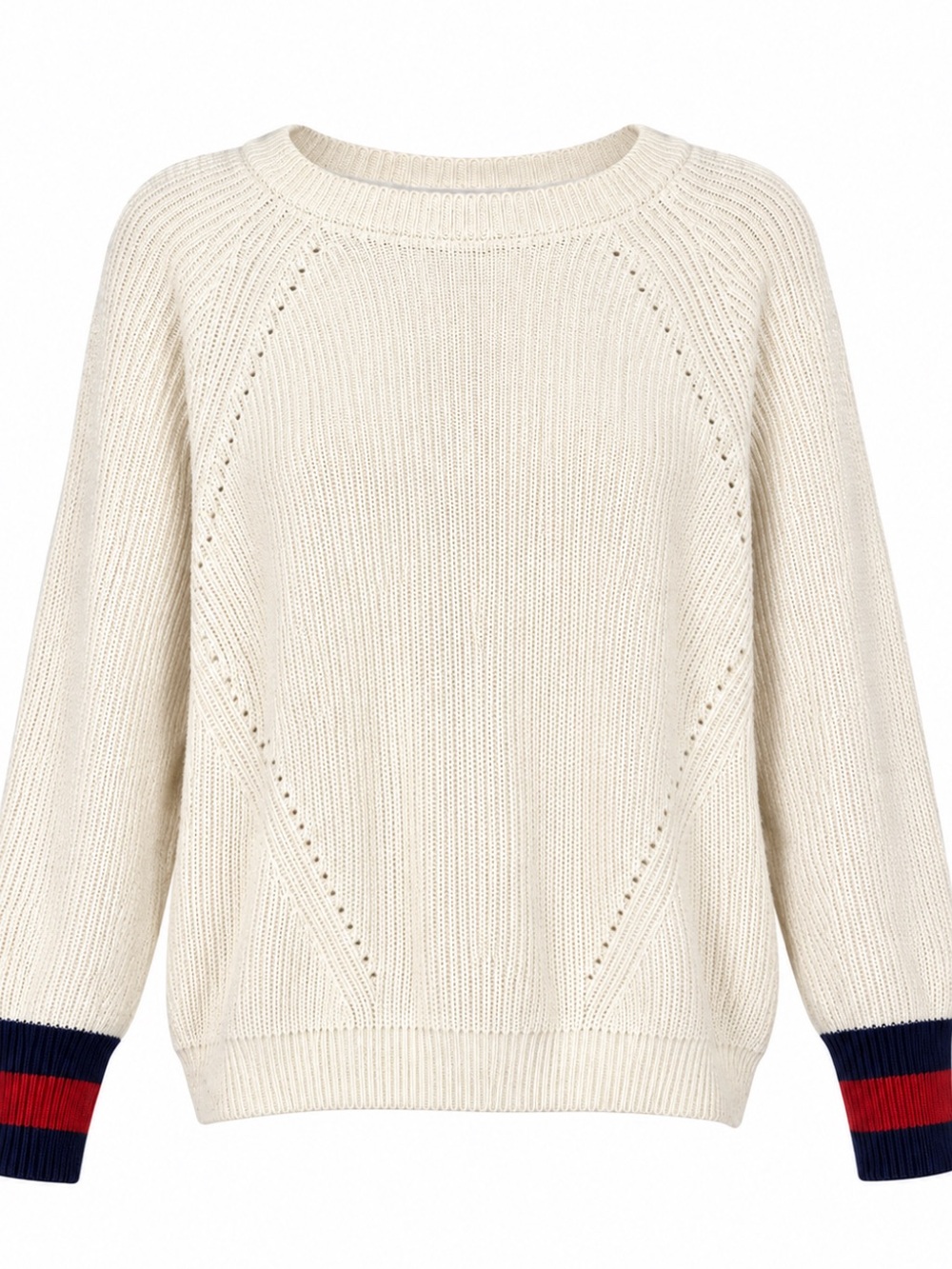 Minnie rose cotton cashmere ribbed cuff ivory crew sweater open sleeves sz m